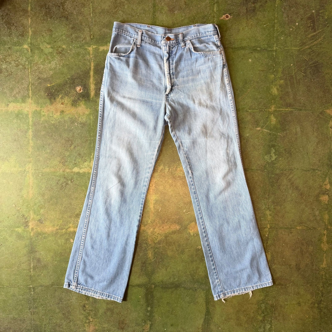 Vintage 1970s Bootcut Jeans Maverick Light Wash Embroidered 32x31 - Made in USA