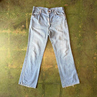 Vintage 1970s Bootcut Jeans Maverick Light Wash Embroidered 32x31 - Made in USA