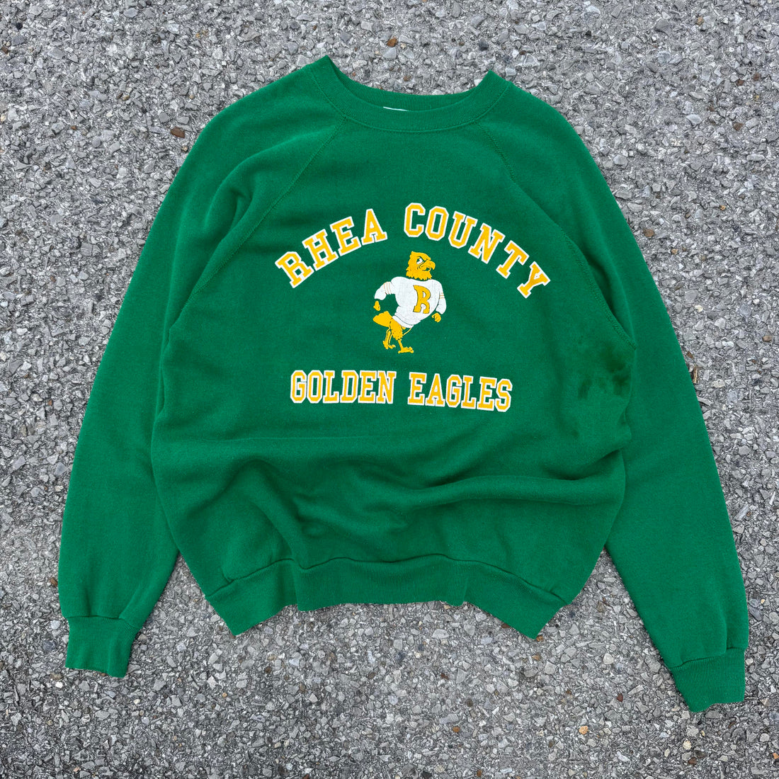 Vintage 90's Made in USA High School Rhea County Eagles Green Yellow Crewneck XL