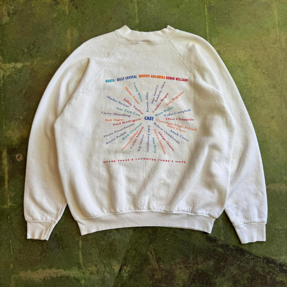 Vintage Made in The USA Comic Relief VI White Red Blue Pullover Crewneck XL