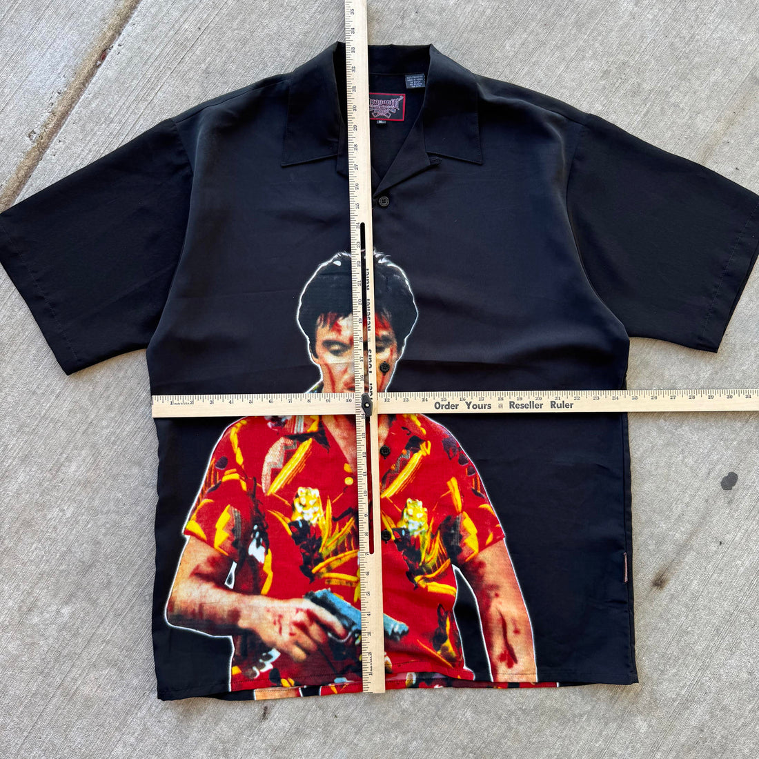 Vintage Y2K Scarface Dragonfly Mobster Series Black Short Sleeve Button Up XL