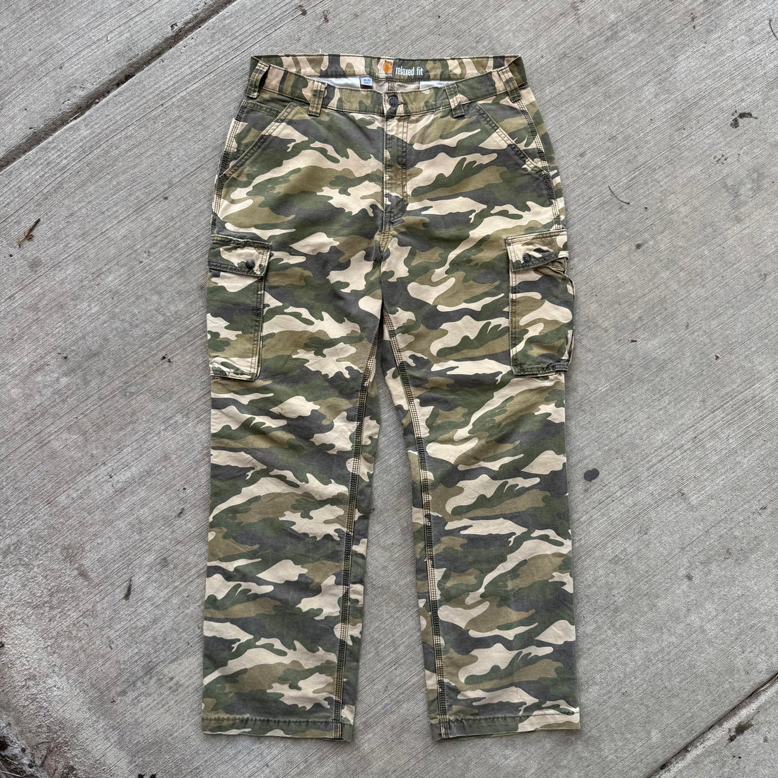 Carhartt Light Camo Cargo Green Tan Workwear Pants 36 x 34