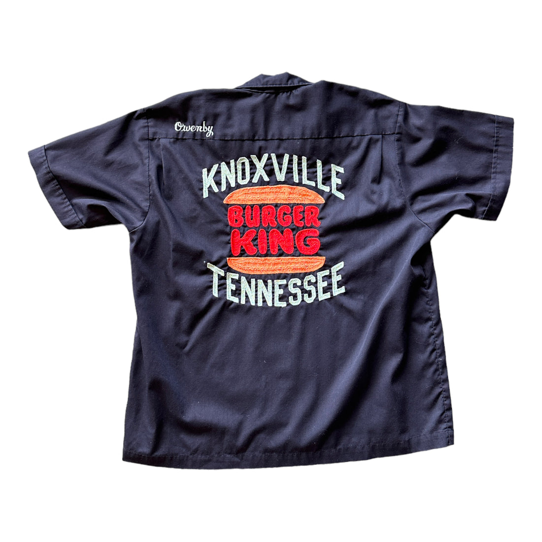 BURGER KING KNOXVILLE CHAIN STITCHED BOWLING SHIRT BLACK ‘LARGE’ - 1970S