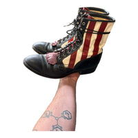 STRIPED LACE UP BOOTS RED/WHITE ‘SIZE 10’ - 1970S