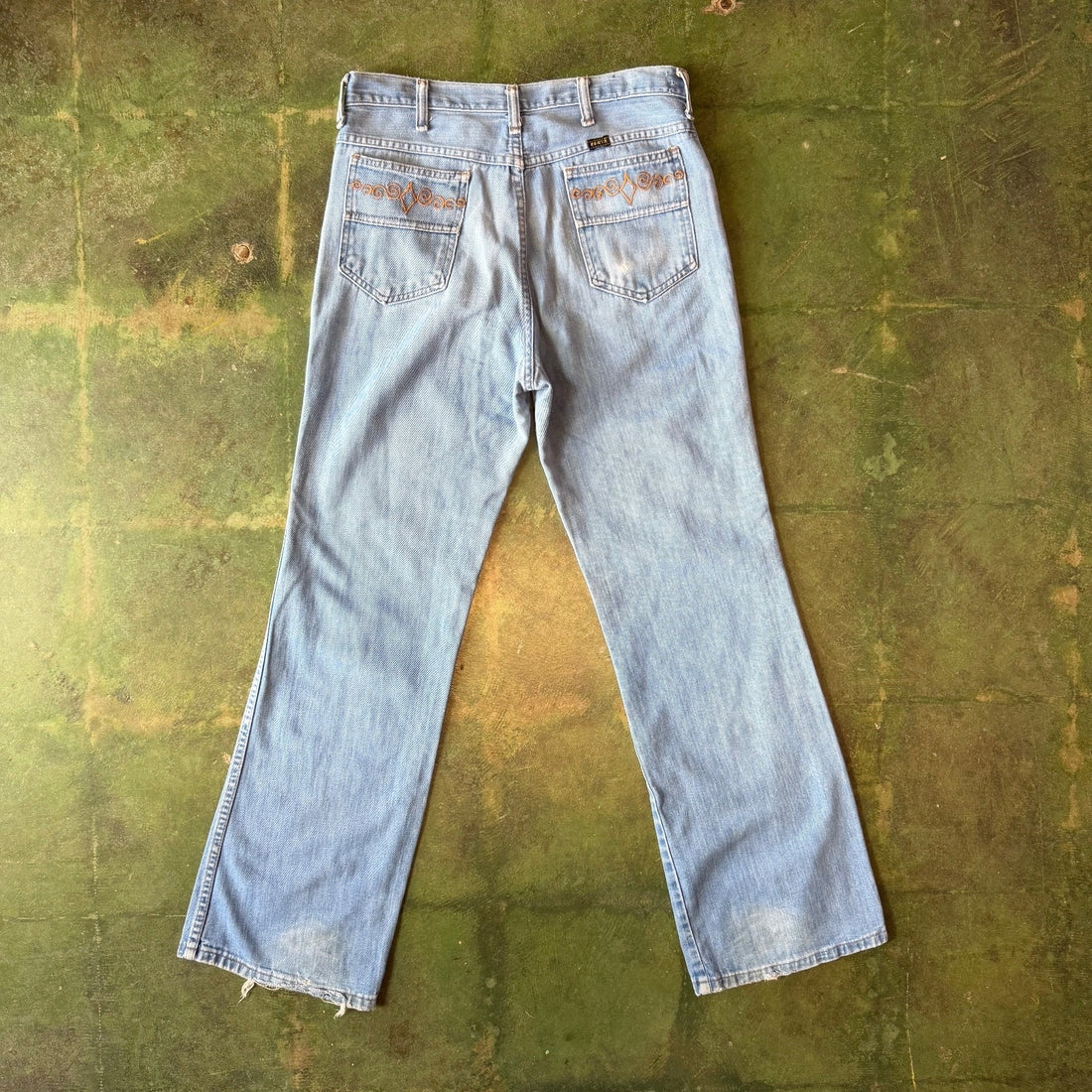 Vintage 1970s Bootcut Jeans Maverick Light Wash Embroidered 32x31 - Made in USA