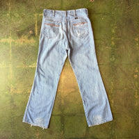 Vintage 1970s Bootcut Jeans Maverick Light Wash Embroidered 32x31 - Made in USA