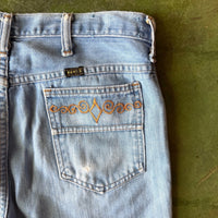 Vintage 1970s Bootcut Jeans Maverick Light Wash Embroidered 32x31 - Made in USA