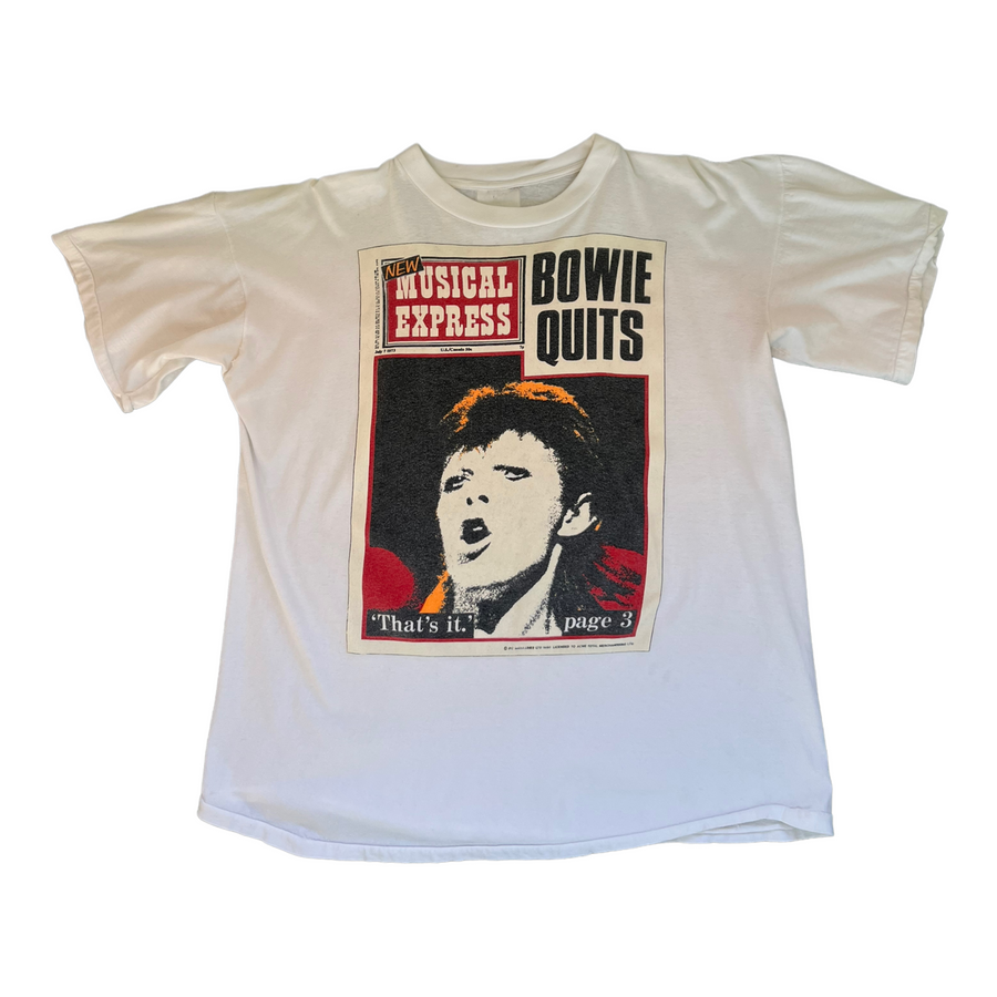 DAVID BOWIE “BOWIE QUITS” TEE WHITE ‘XL’ - 1980S