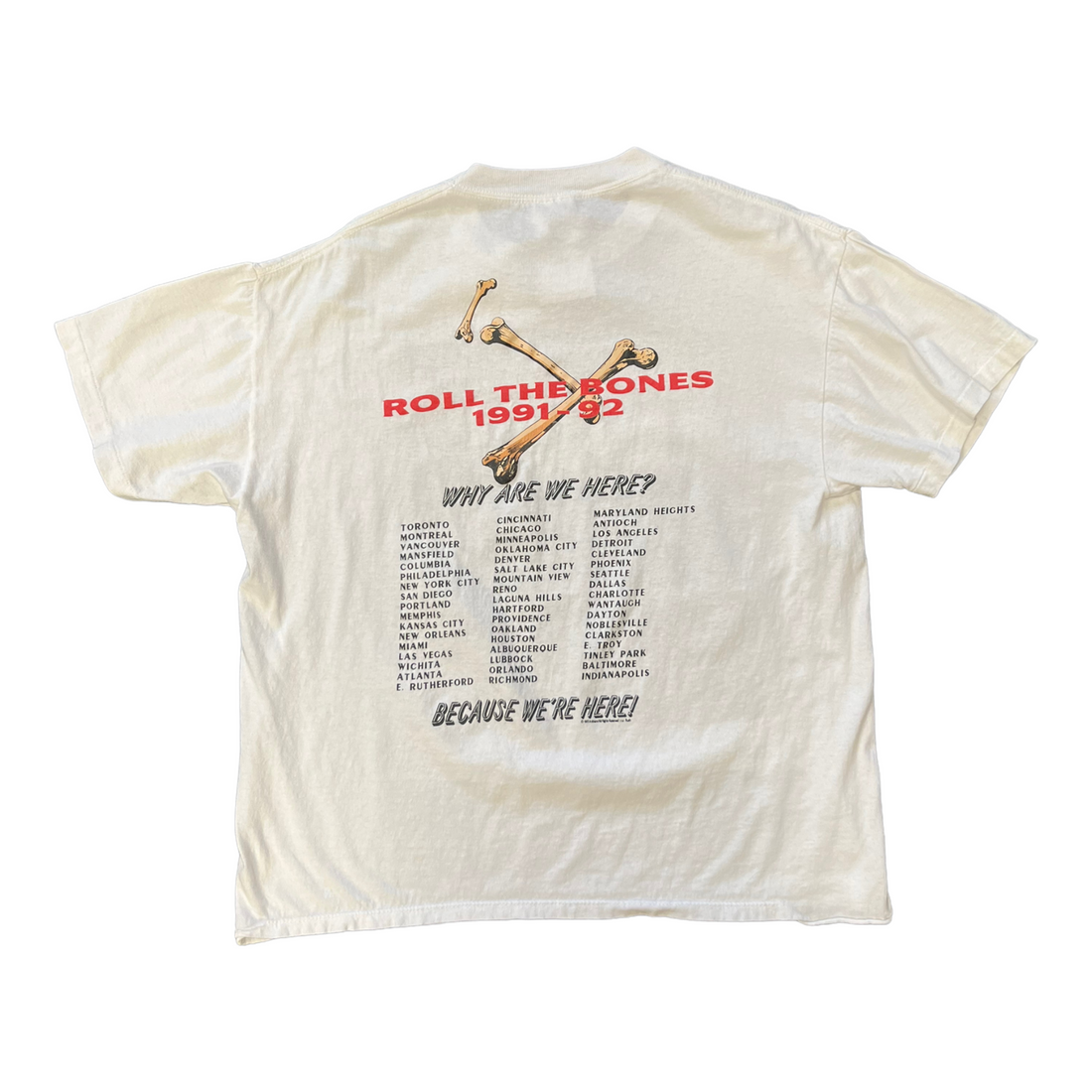 1991 RUSH ROLL THE BONES TOUR TEE WHITE ‘XL’ - 1990’S
